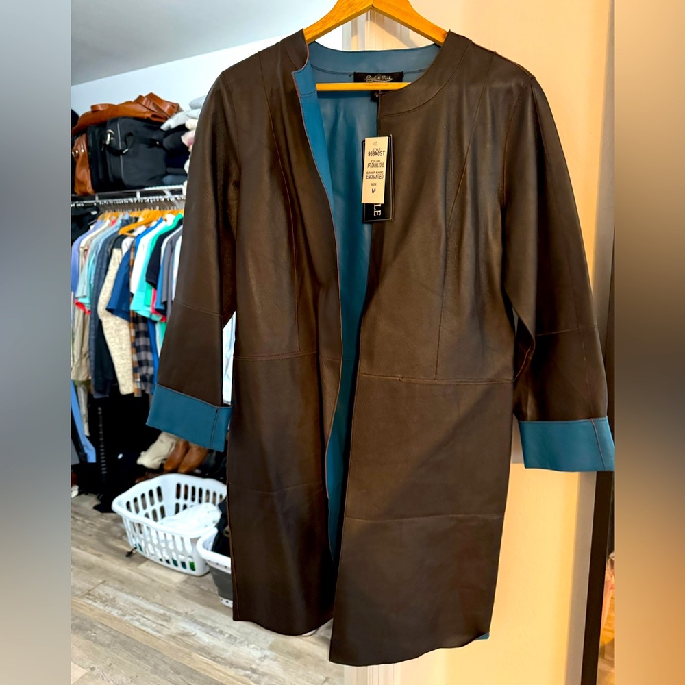 Genuine leather long jacket